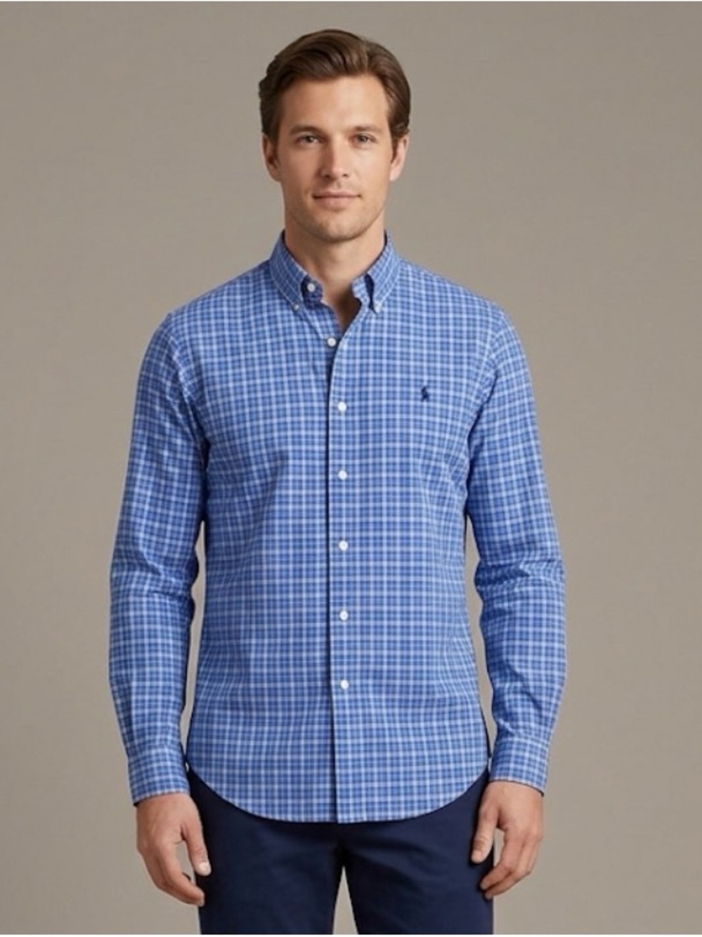 Polo Ralph Lauren Classic Fit Cotton Stretch Shirt Mens Medium Blue Plaid L/S